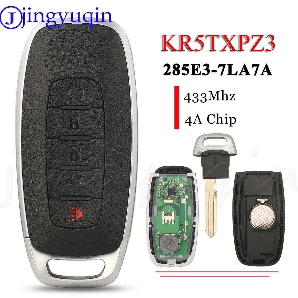 

jingyuqin KR5TXPZ3 285E3-7LA7A 5Button Remote Smart Car Key 433MHz 4A For Nissan Pathfinder Rogue Kicks 2023 Auto Keyless Fob