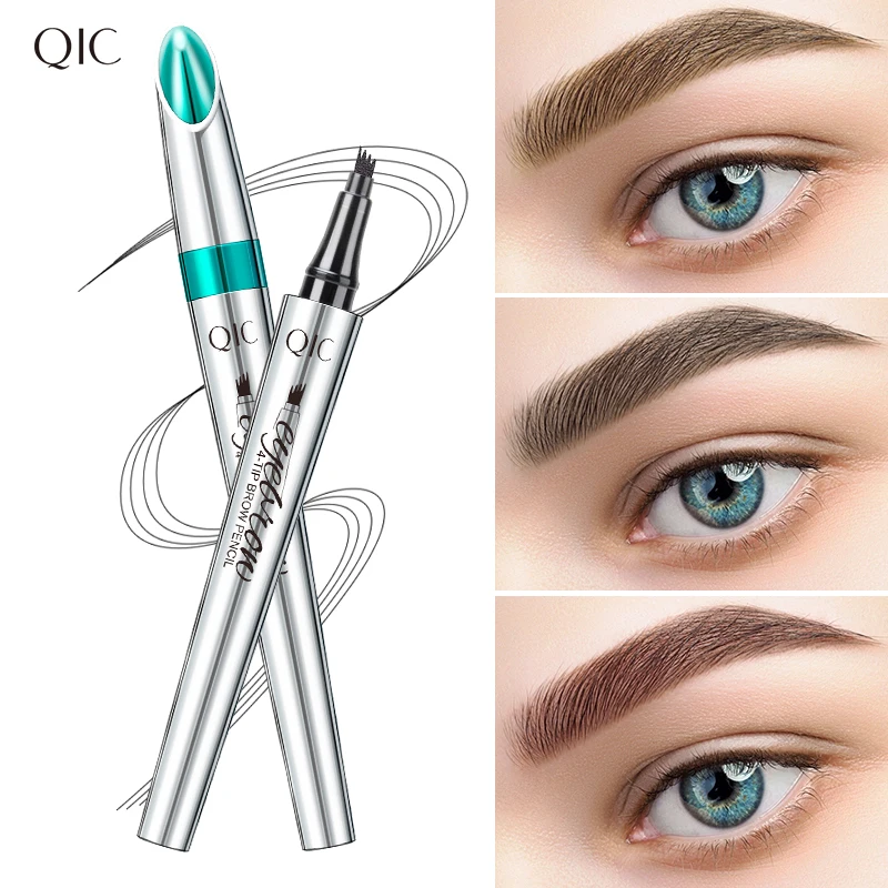 QIC Four-Claw Sketch Eyebrow Pencil Black Brown Gray Liquid Eye Brow Pencil Waterproof Long Lasting 3d Microblading Eyebrow Pen