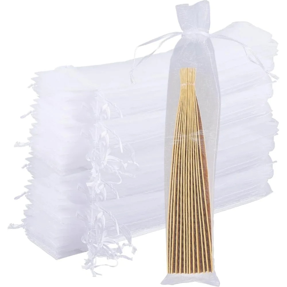 

100Pcs Sheer Organza Bags 9.4 x 2.4 Inch Drawstring Jewelry Sheer Mesh Bags Folding Hand Fan Pouch Holder Pocket for Pens