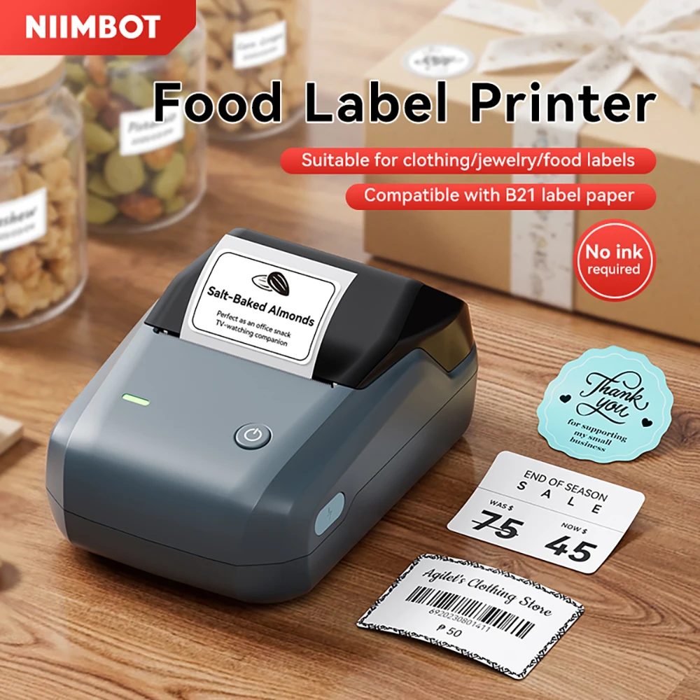 Niimbot B1 طابعة ملصقات حرارية لاسلكية علامة الطعام سعر الباركود الأعمال الصغيرة 20-50 مللي متر عرض الطباعة آلة لصق الملصقات للمنزل