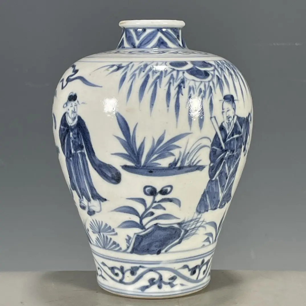 Collectible Yuan Blue-and-White Meiping Plum Vase, Hand-Thrown Porcelain Body, Entirely Freehand Underglaze Cobalt Blue Painting