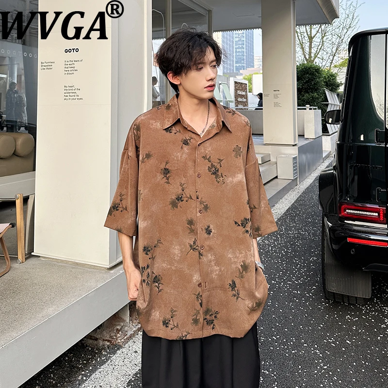 

WVGA Summer New Man Tide Streetwear Two-color Floral Design Turn-Down Collar Shirt Niche Chic Casual Short Sleeve Top Ins W21230