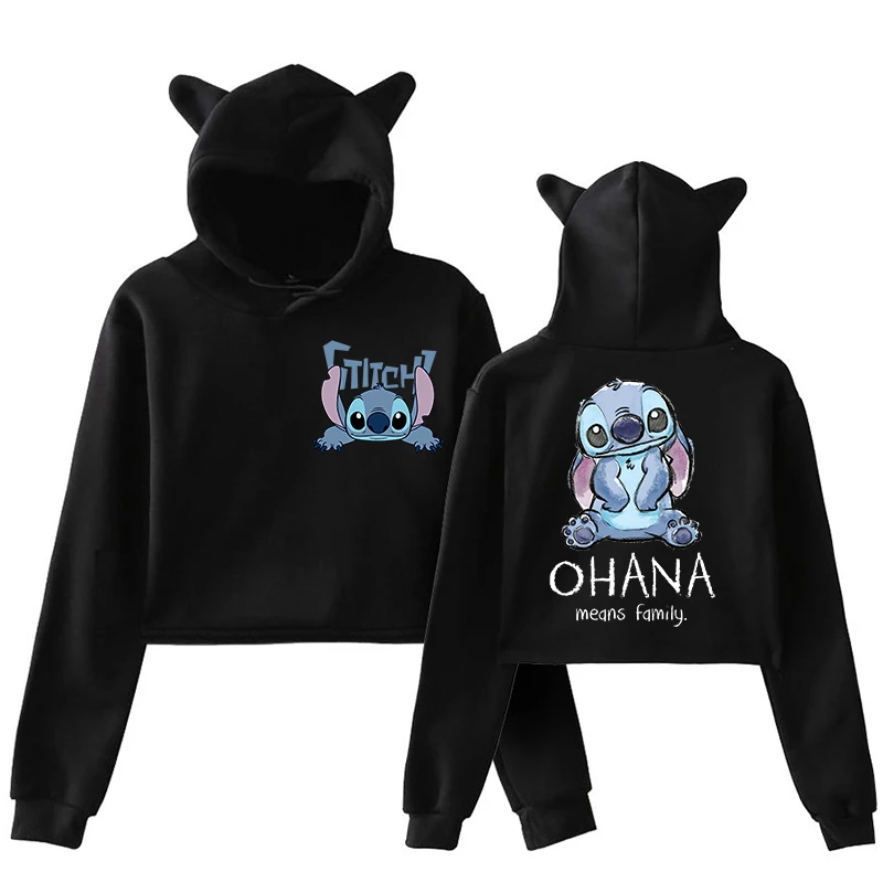 Felpe divertenti Stitch Disney felpa con cappuccio Crop Top donna felpa bambini ragazzi ragazze Harajuku Streetwear vestiti ritagliati