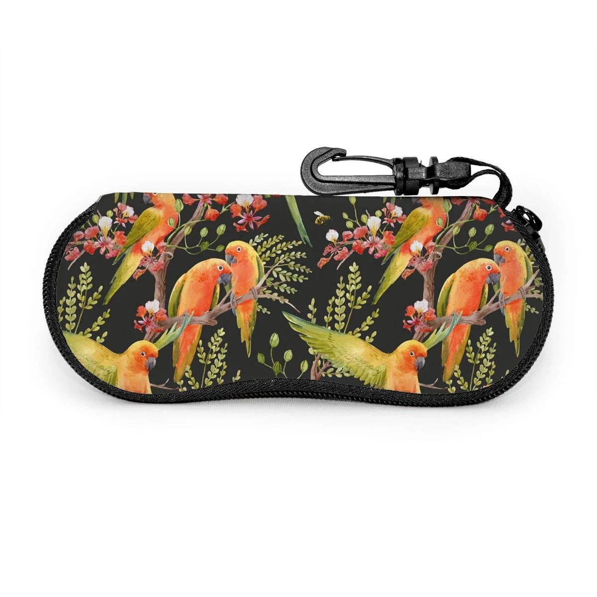 Watercolor Tropical Parrots Soft Sunglasses Case for Women Men Portable Neoprene Zipper Eyeglass Case