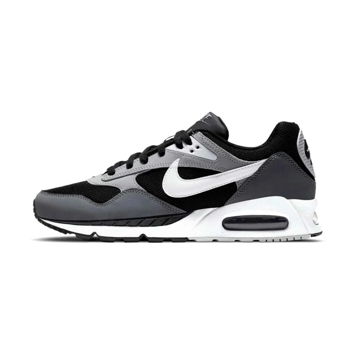 Nike Air Max Correlate, zapatillas deportivas casuales de caña baja para hombre, en color negro, blanco y gris, con detalles de cuero de vaca y diseño de cordones, modelo 511416-011.