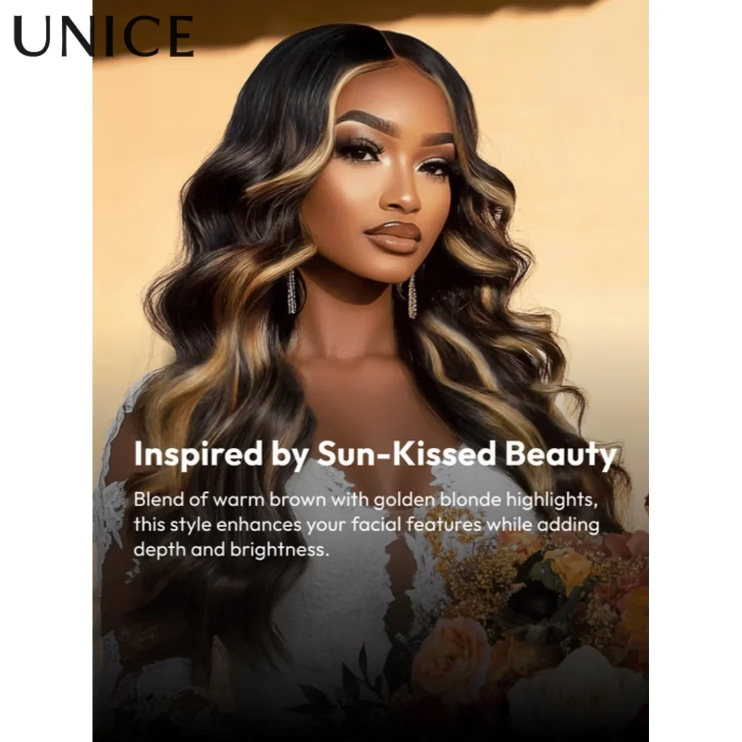 Unice 7x5 nós de bye-bye renda onda solta caramelo destaques marrom com rosto livre enquadramento franja peruca de cabelo humano 150% densidade
