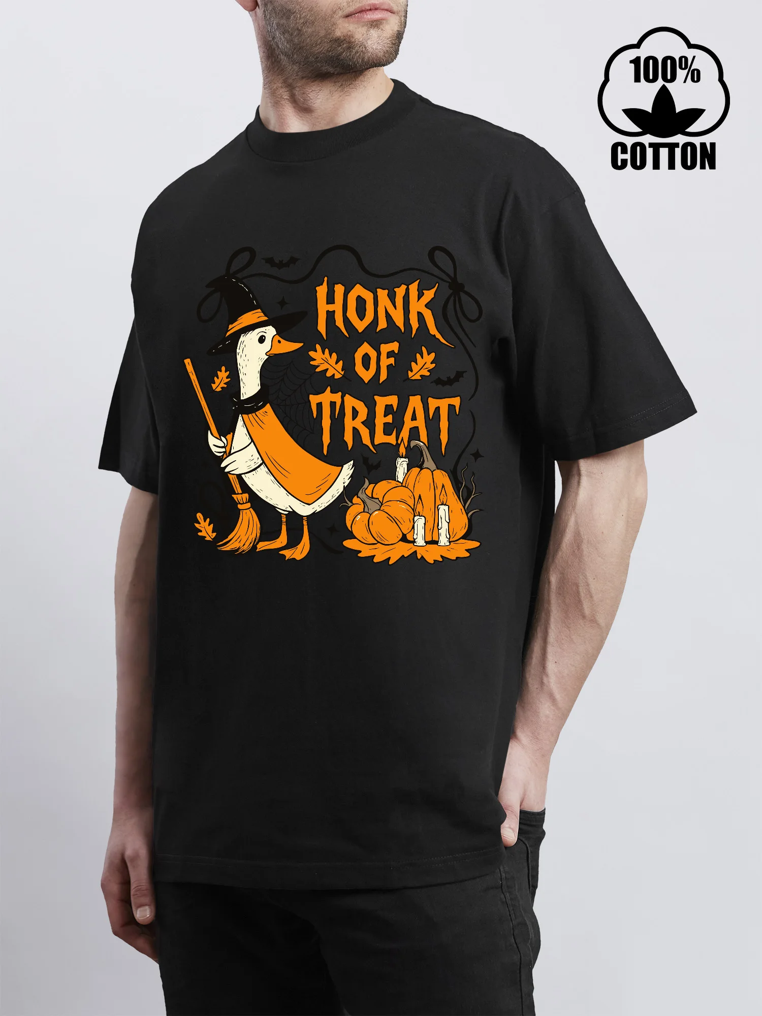 

Классические мужские футболки Horror Pumpkin Ghost Goose с короткими рукавами и круглым вырезом для мужчин, мужская футболка из чистого хлопка