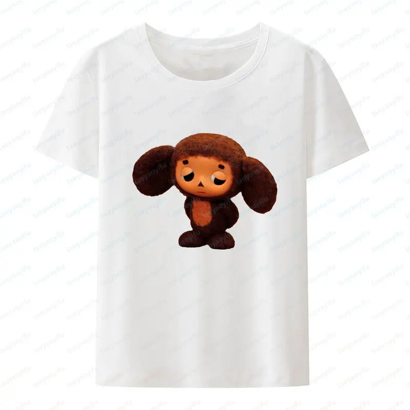 

Russian Cartoon Cheburashka Lovely Modal Cartoon Tshirt Boy Girl Summer Trendy Russia Style Black White Casual Streetwear Tops
