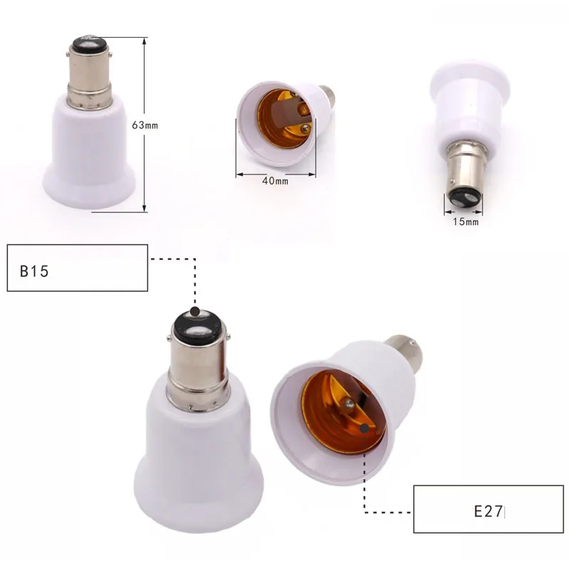 B15 to E27 Led Lighting Lamp Holder Converter Screw Bulb Socket Adapter LED Saving Light Halogen Lamp Bases 3A 220V White