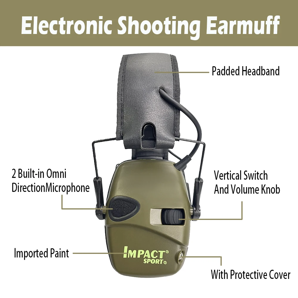 Imagem -04 - Impact Sport Tactical Headconjunto Tiro Hunting Ear Protector Amplificação de Som Auscultadores Amortecedor de Ruído Eletrônico Novo