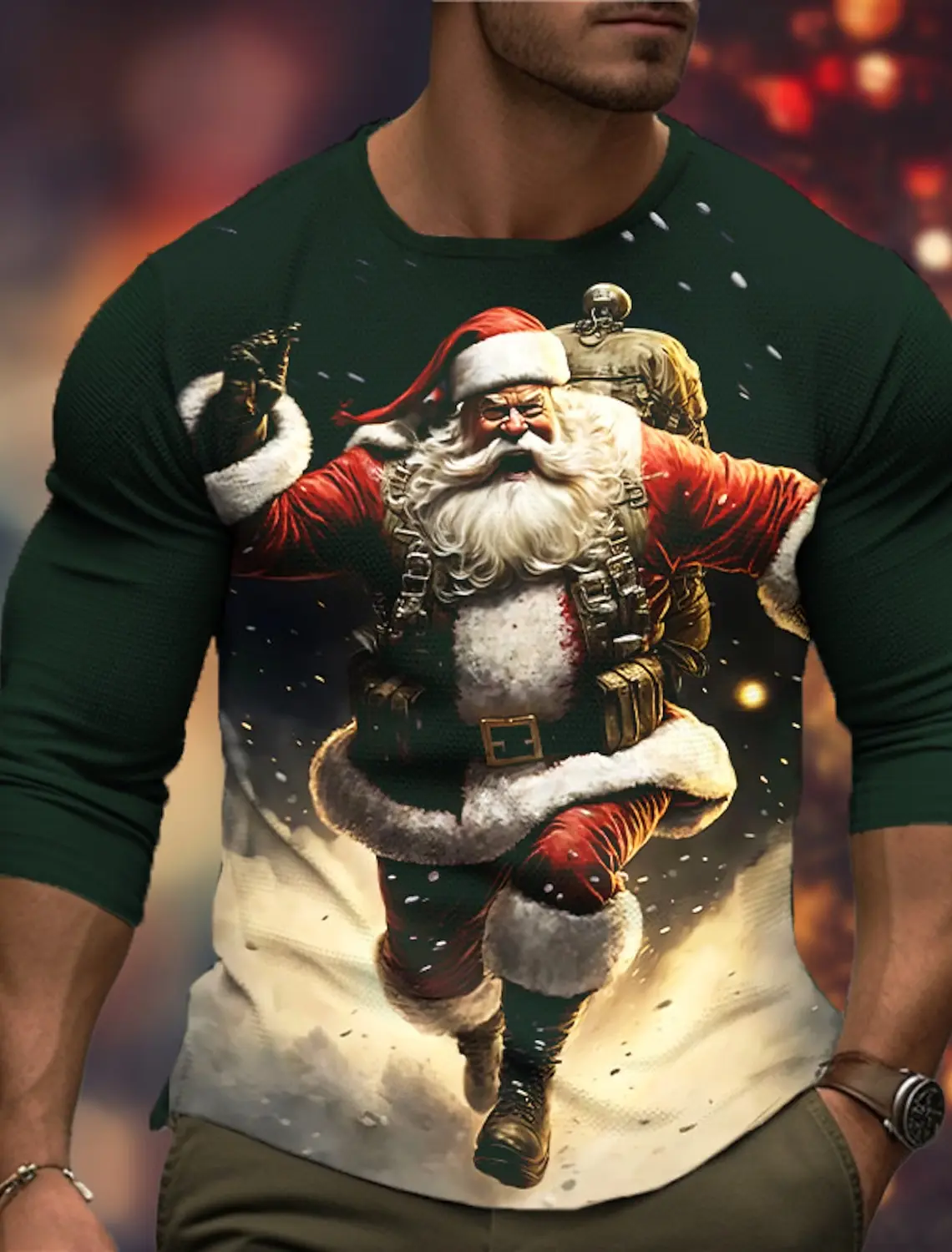 christmas Claus pattern men's 3D printed long sleeved T-shirt fashion casual outdoor sports festival T-shirt round neck tees top