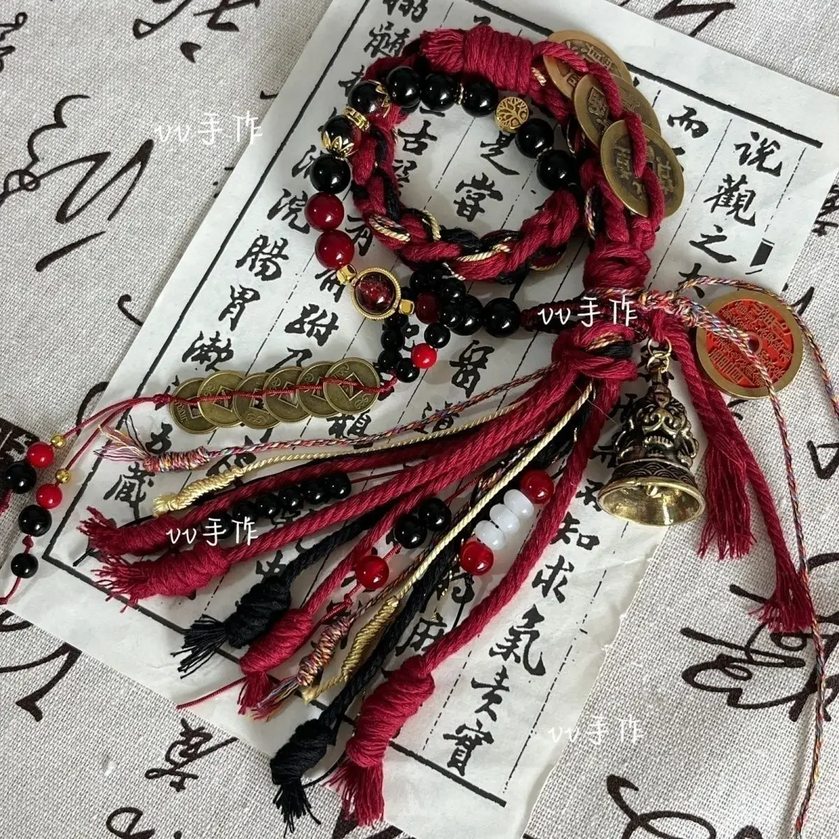 TikTok Fiore popolare Wang Soldi Bracciale in stile tibetano Bracciale a campana con moneta intrecciata a doppio cerchio in stile cinese