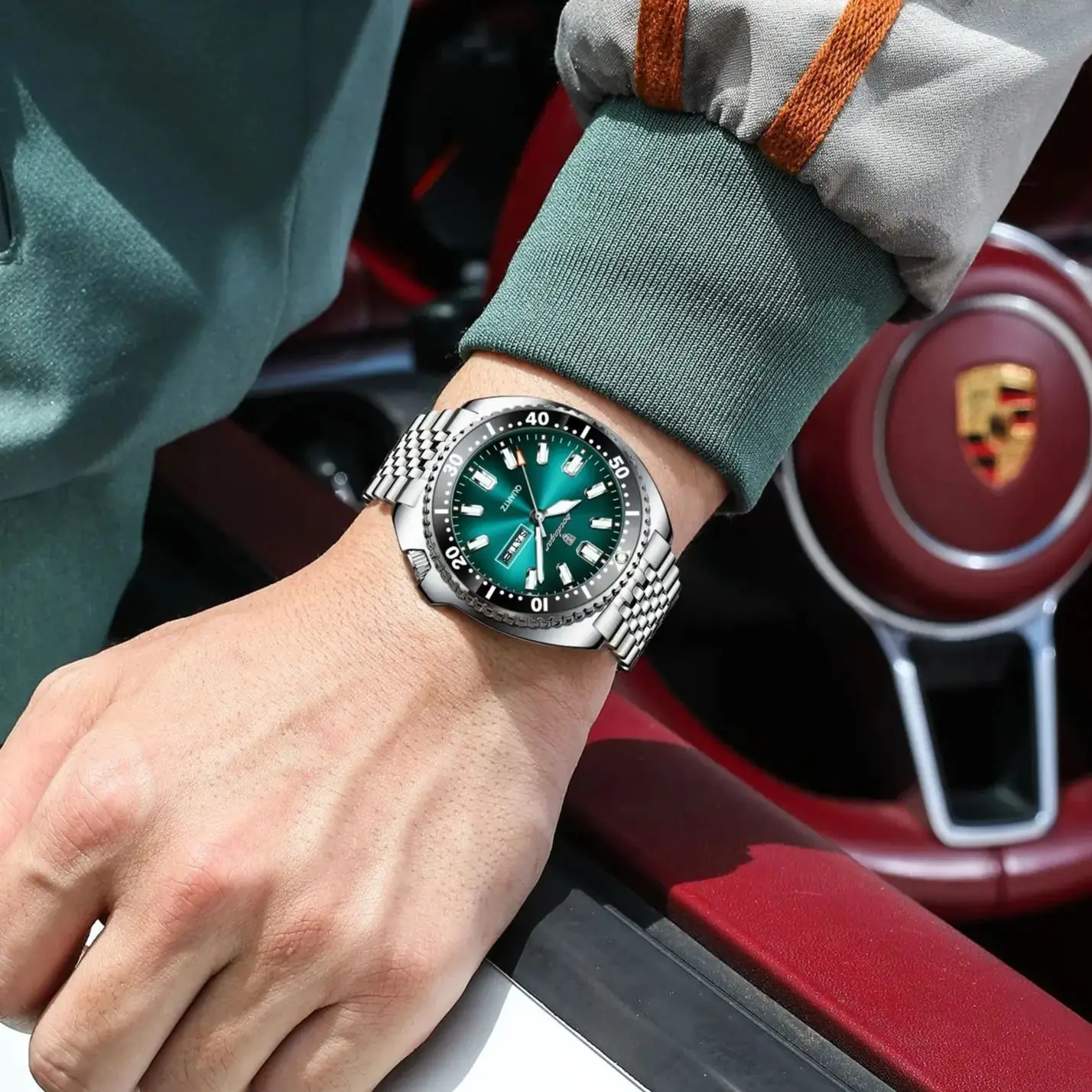 POEDAGAR Orologio da uomo d'affari Data settimana Orologio da polso da uomo di lusso luminoso impermeabile Orologio sportivo al quarzo da uomo in acciaio inossidabile da uomo