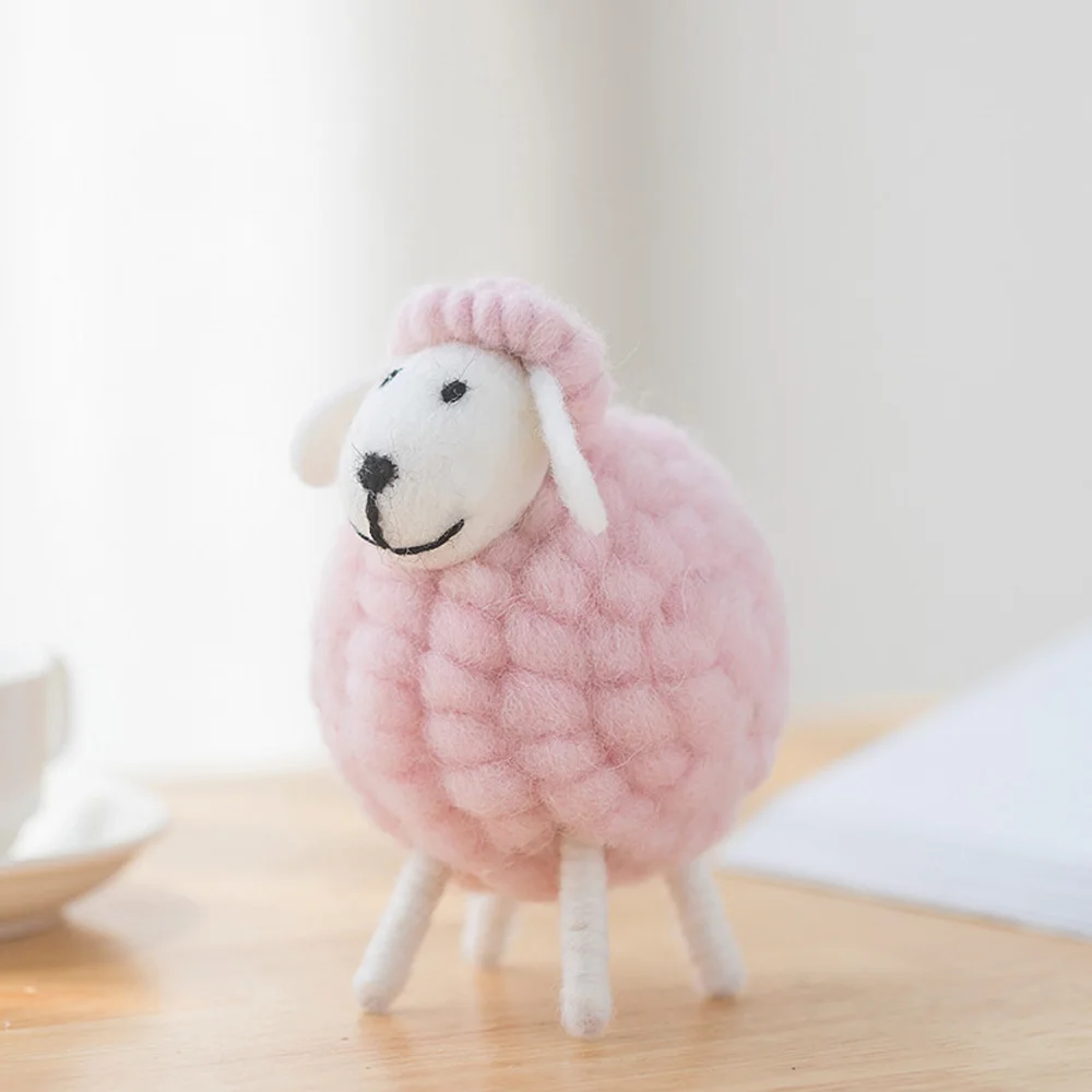 Mini Cute Wool Holiday Christmas Ornament Statue Miniature Party Supplies Felt Sheep Figurines Home Decoration