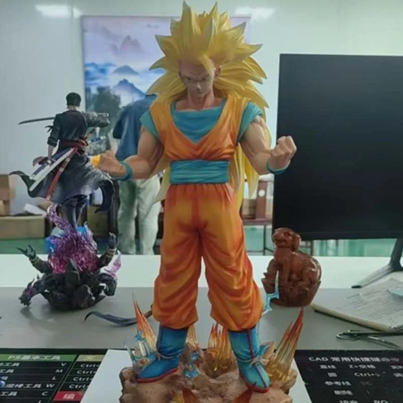 

In-Stock 35cm Dragon Ball Anime Figure Son Goku Figurine Ssj3 Goku Figures Pvc Statue Model Gift Toy Can Emit Light