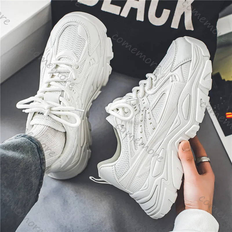 Thick-sole Fashion Men Sneakers Chunky Women Leather Breathable Sports Causal Shoes Tennis Basket Platform Anti Slip Footwears
