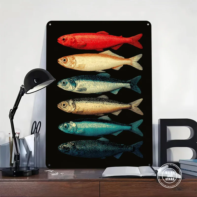 Vintage Fish Illustration | Fishing Poster Retro 3D Printed Metal Signs Customized Wall Hanging Gift for Home Decoration Luxury