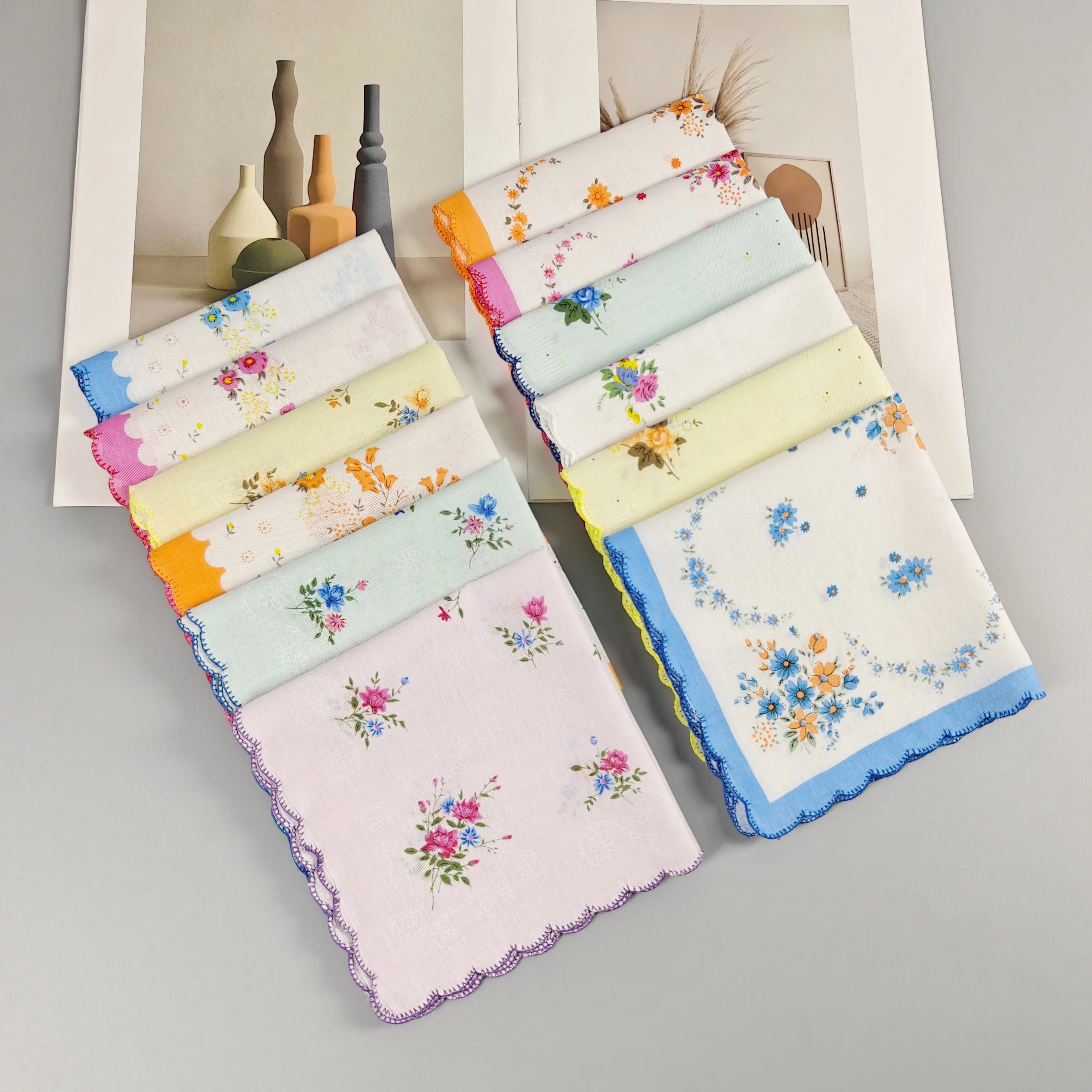 

Тонкие хлопковые платки-полумесяцы с принтом для женщин, 11,6 дюймов/29,5 см, в стиле ретро, 12 шт.