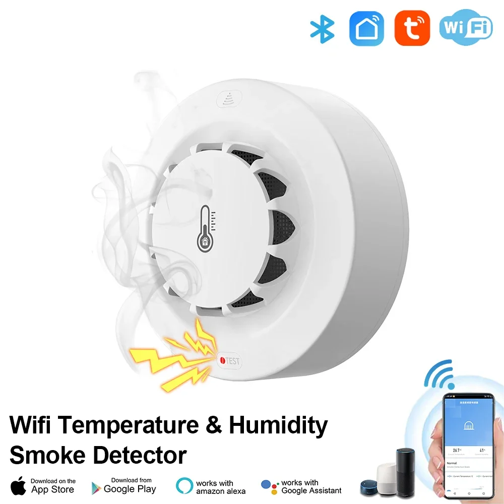 ONENUO WiFi rilevatore di fumo allarme fumo antincendio con rilevamento dell\'umidità della temperatura suono 80dB per Alexa Google Home Tuya Smart