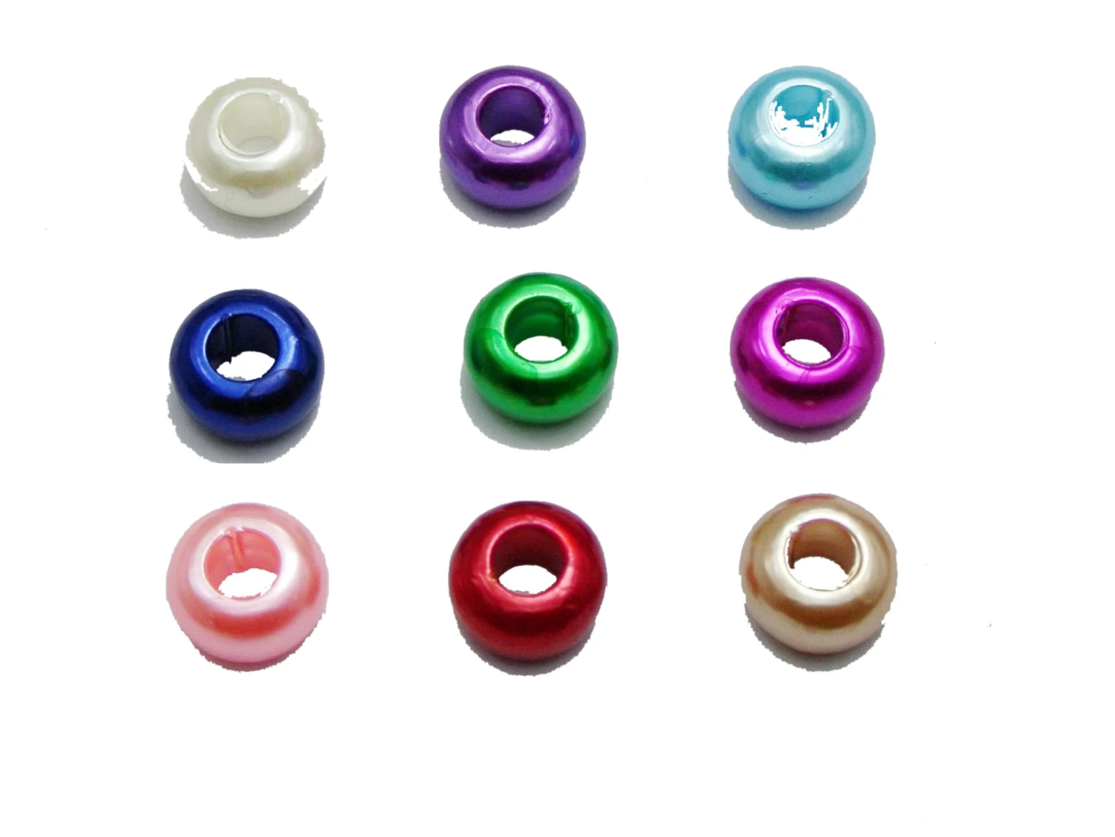 100 Mixed Color Acrylic Faux Pearl Rondelle Spacer Beads With Large 5mm Hole