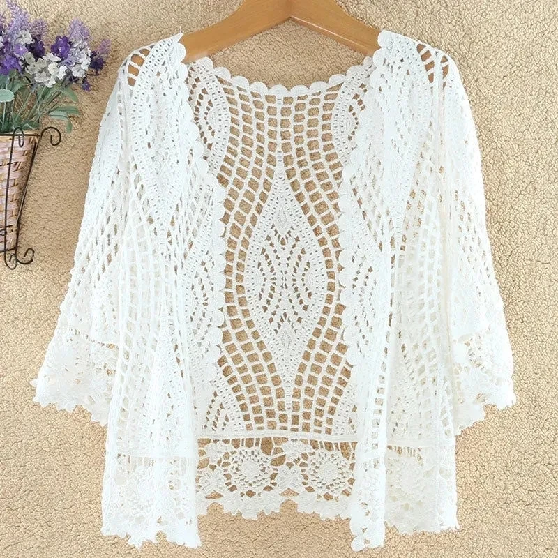 Knitted Cardigan Jacket Women Spring Summer New 2024 Hollow Shawl Short Sun-proof Tops Female Casual All-match Thin Ladies Coat