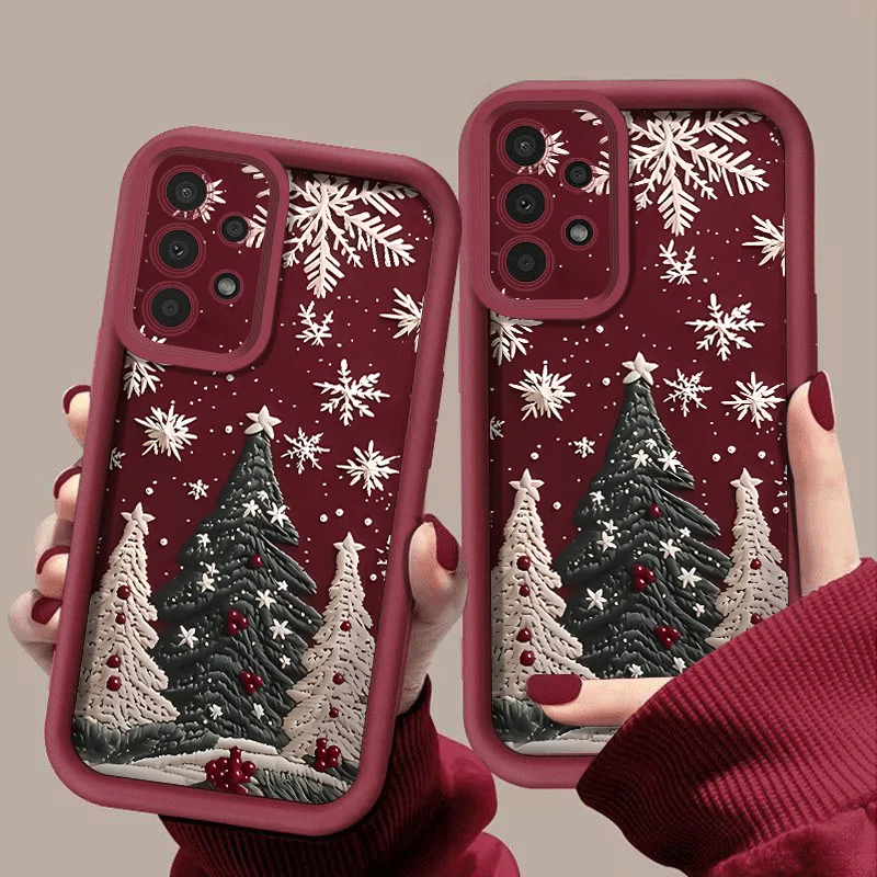 Three Christmas tree pattern phone case suitable for Samsung Galaxy S26 S25 S24 S23 S22 S21 S20 FE/Ultra/Plus anti fall