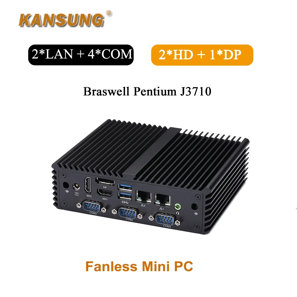 Kansung K177P Intel Pentium J3710 Czterordzeniowy procesor 2 LAN 2 HD 1 port wyświetlacza 4 RS232 COM Bezwentylatorowy minikomputer 12 V