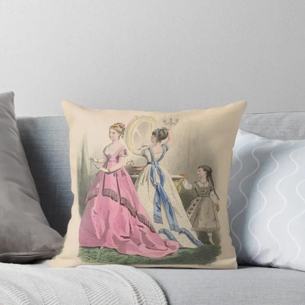 Vintage Ladies Fashion Illustration from a 1868 Paris Fashion Journal Throw Pillow Pillow Cover Luxury Pillow Case