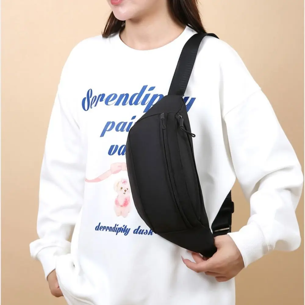 New Solid Color Waist Bag Waterproof Double Layer Crossbody Bag Double Pocket Chest Bag Sports