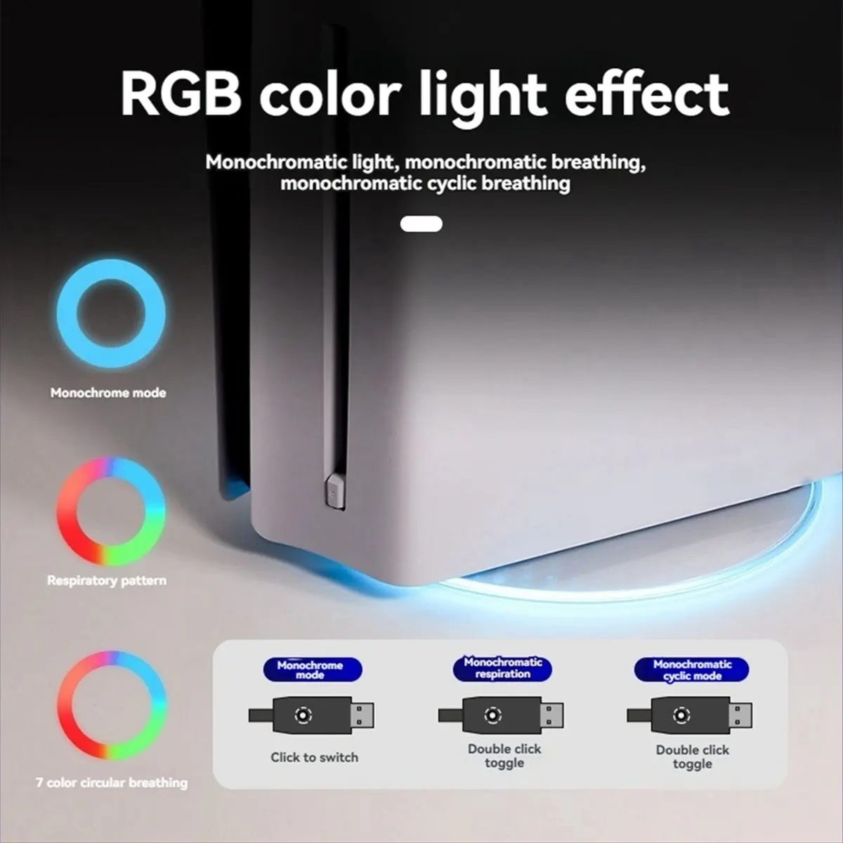 AS62 RGB Vertical Stand for PS5 & PS5 Slim Plug and Play Easy Snap-in Installation RGB Lighting Disc & Digital view 5