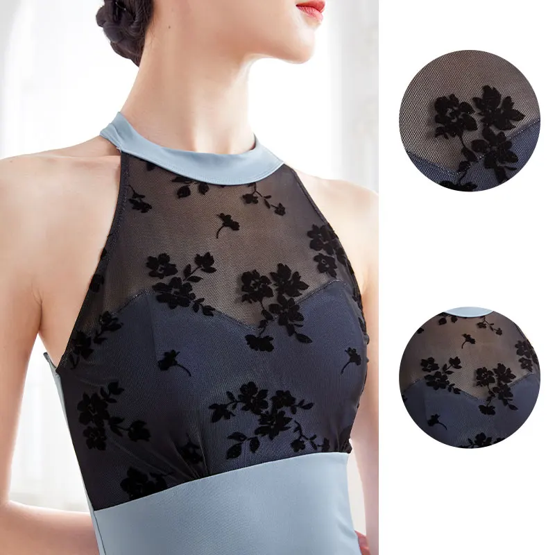 امرأة الباليه الرقص ثياب بلا أكمام يتدفقون لصق الوقوف طوق الجمباز ثياب الكبار النايلون الباليه ارتداءها ملابس رقص