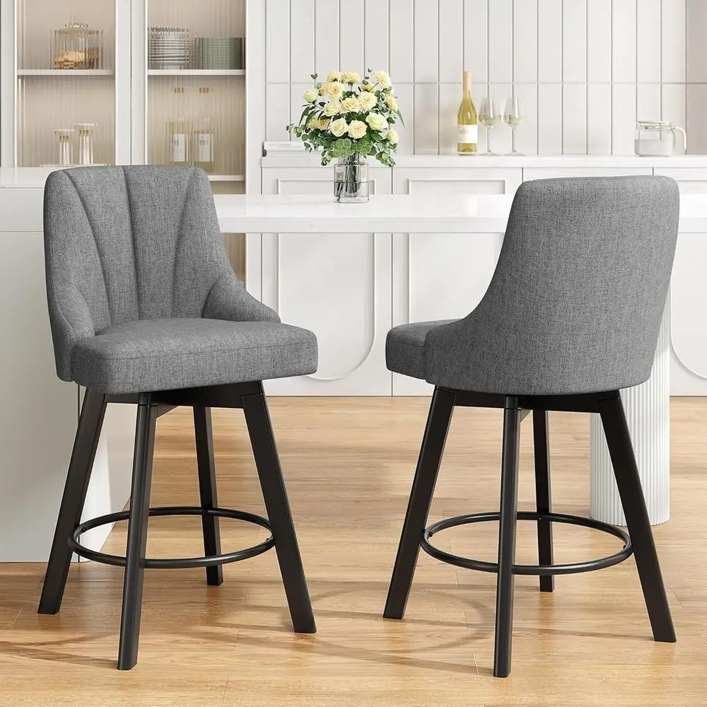 

Fabric-Covered Swivel Bar Stools with Backs, 24 Counter Height Set of 2, Solid Wood Legs, Suitable for Kitchen Island or Home Ba