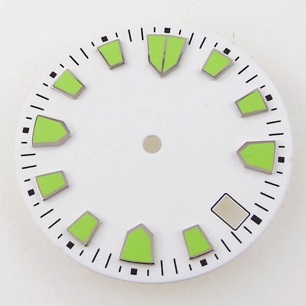 

White Sterile NH35 Model Watch Dial Parts 28.5mm Watch Face Date Window Luminous