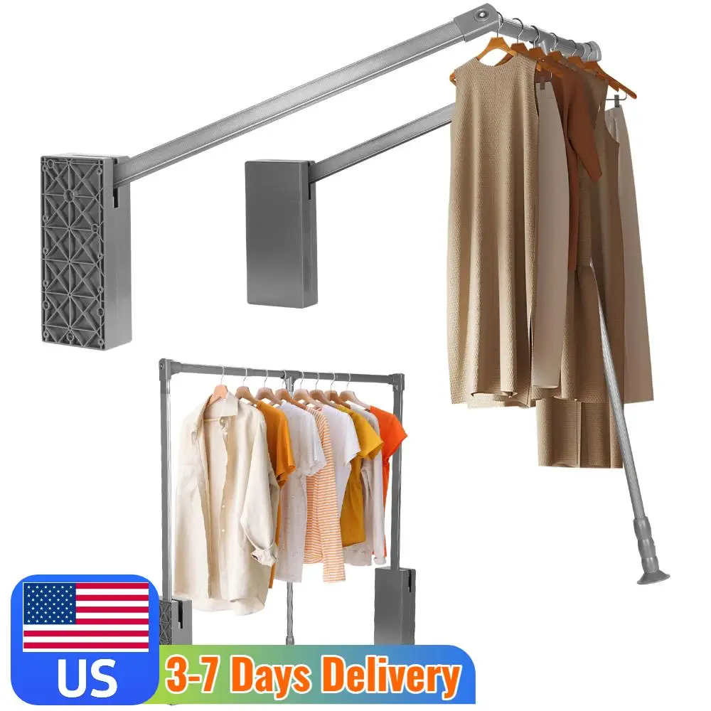 

2 шт. Выдвижная штанга для шкафа, нагрузка до 27 кг, из алюминиевого сплава, регулируемая, для подвешивания одежды