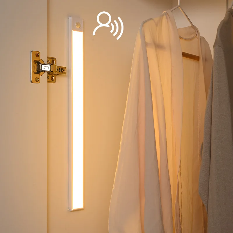 Night Light Sensor Lamp Wireless USB Charging Three-Color Lamp Suitable for Cabinet Bedroom Wardrobe Indoor Lighting