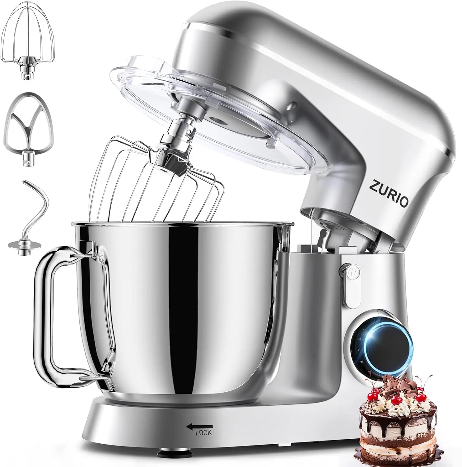 

Stand Mixer, 6 Quarts Electric Mixer, 10-Speed Tilt-Head Food Mixer with Stainless Steel Bowl, for Home Baking