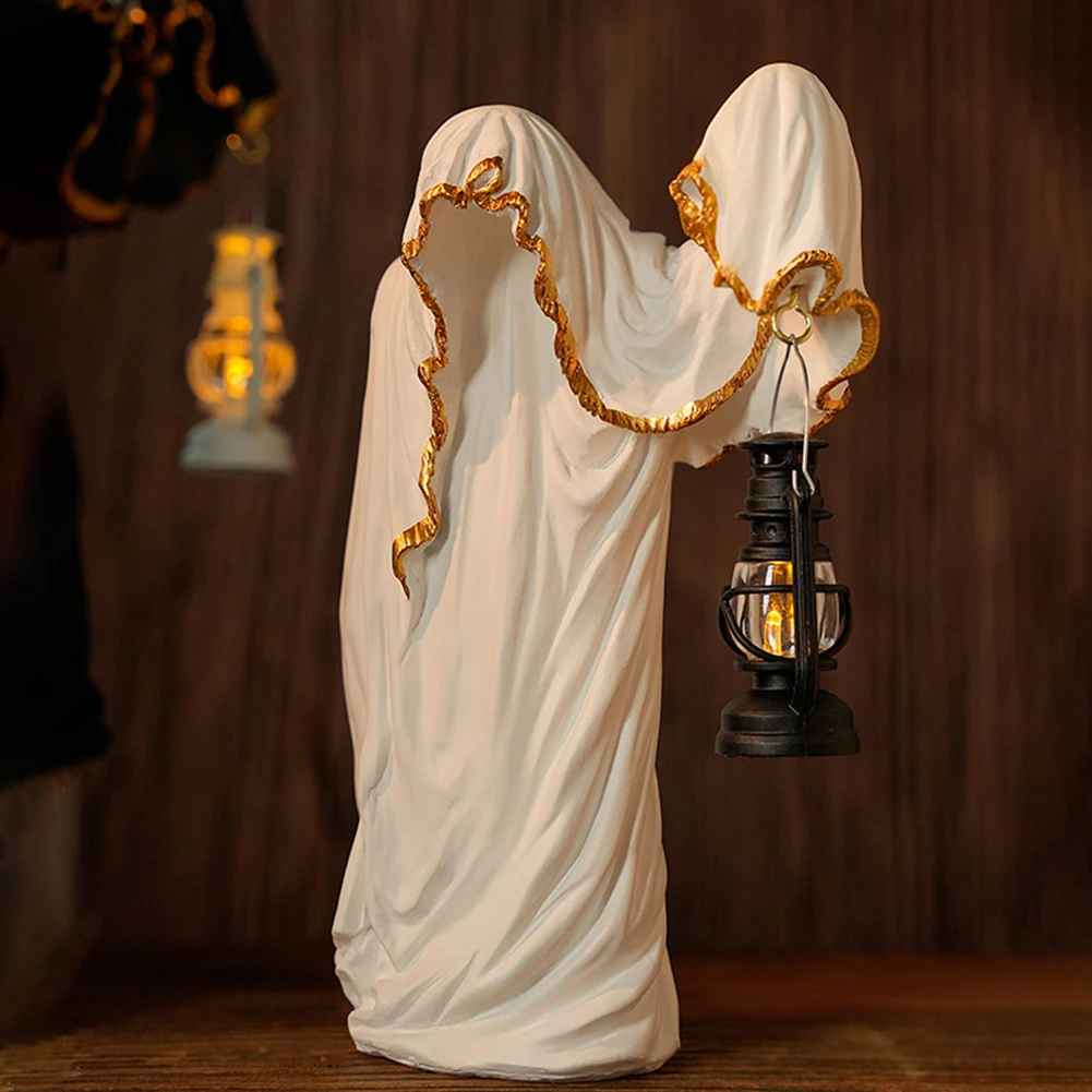 فانوس الهالوين الإبداعي يتميز بزخرفة راتينج رجل غامض أسود للديكور الاحتفالي الداخلي والخارجي #3