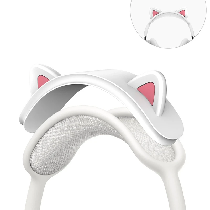 For Apple  Max Multifunctional Wireless Bluetooth Headset Crossbar Cat Ear Silicone Protective Cover, White Durable