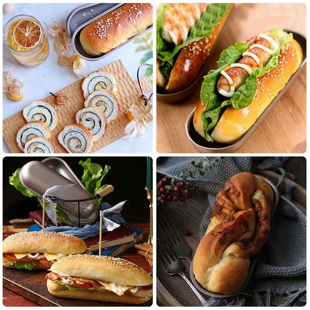 

B-Est Hot Dog Mold Carbon Steel Sausage Molds Non Stick Bakeware Oval Hotdog Bun Baking Pan For DIY Homemade Bread Tool 3Pcs