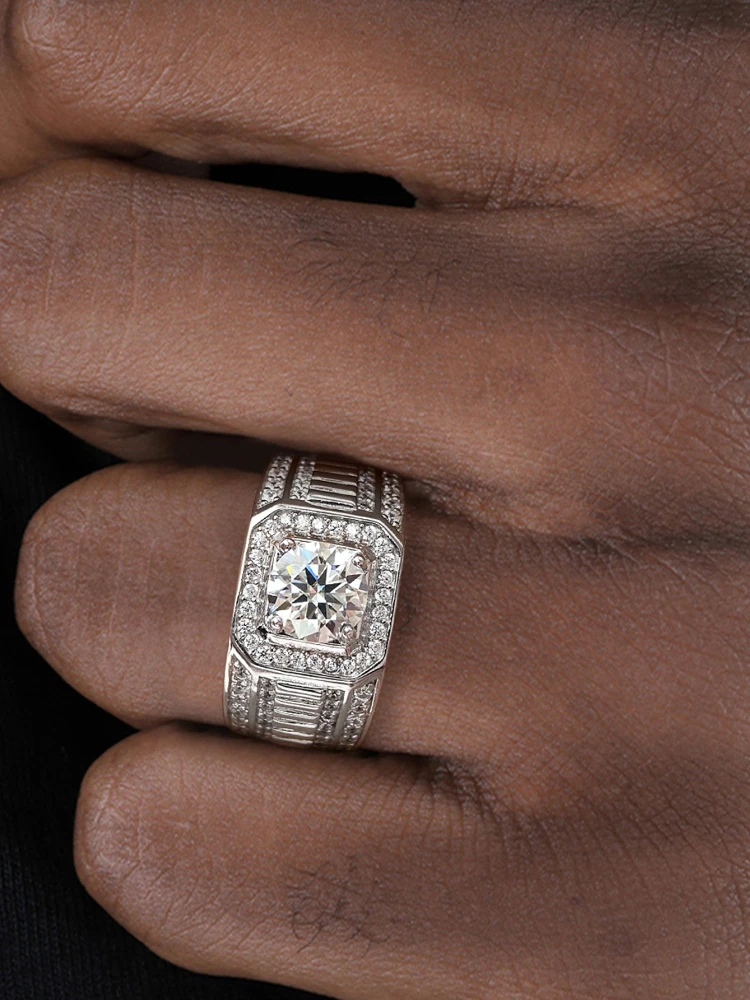 Echte 1CT zertifizierte Luxus-Moissanit-Diamant-Eheringe für Herren aus 925er Sterlingsilber, hochwertiger edler Schmuck – Detail 4