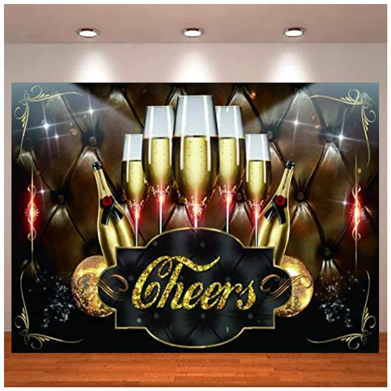 Cheers Photography Backdrop Golden Champagne Glass Bottle Disco Balls Background Women Men Birthday Decor Wedding Party Party