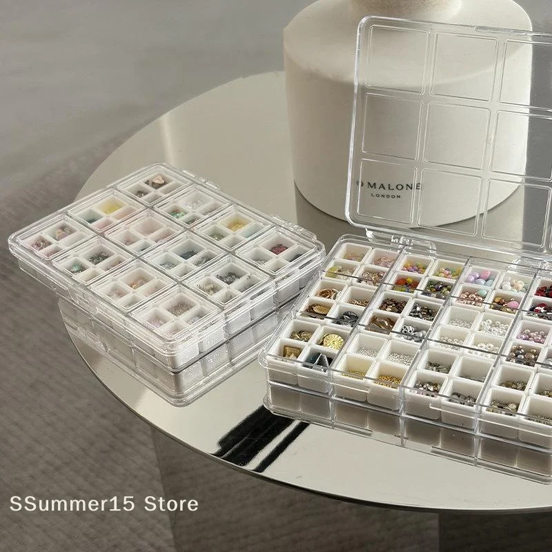 【R】48 Grids Nail Accessories Storage Box Mini Compartment Transparent Jewelry Earring Storage Box Display Organizer Container