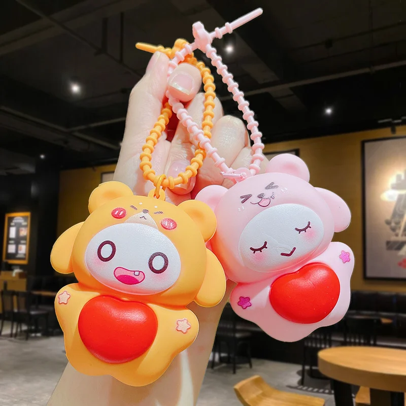 Cute Cartoon Love Squeeze Small Animal Decompression Key Chain Couple Backpack Pendant Small Gift Car Key Chain