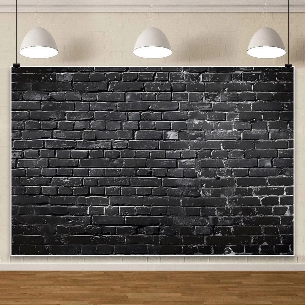 Grey Black Brick Wall Backdrop Birthday Party Kids Adult Art Portrait Wedding Photography Background Decor Photo Studio Props