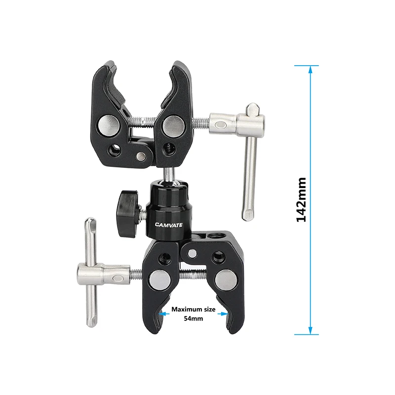 Braçadeiras super dobro do caranguejo de hdrig com 1/4 "-adaptador do suporte da cabeça da bola 20 para acessórios fotográficos (uso universal)