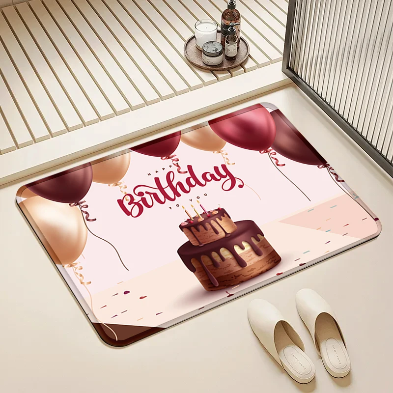 

Happy Birthday Doormat Chocolate Cake Balloons Non-Slip Floor Mat Home Entrance Door Rug Party Decor Supplies Birthday Gift