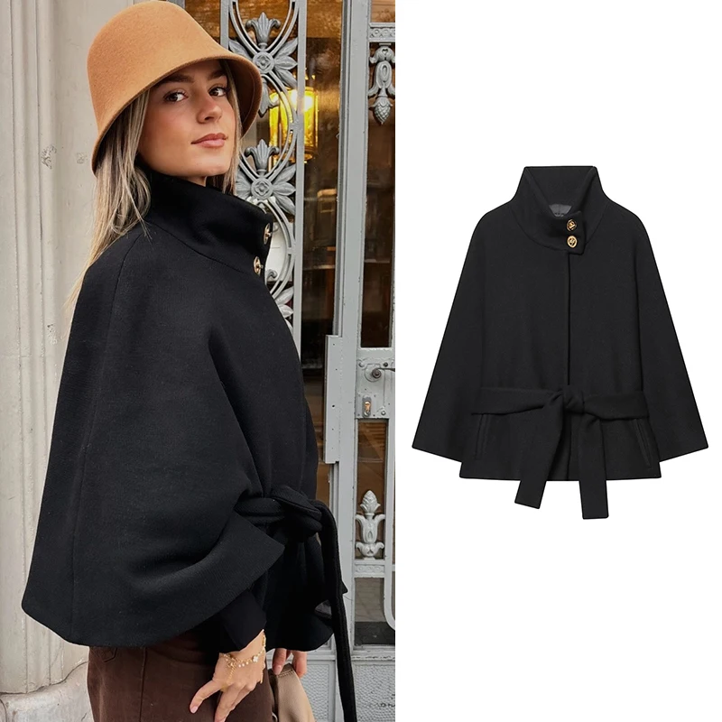 

Women Woolen Jacket 2025 Autumn Winter Long Sleeve Women's Coat With Belt Loose Female Casual Outerwear Retro Lady Tops ﻿