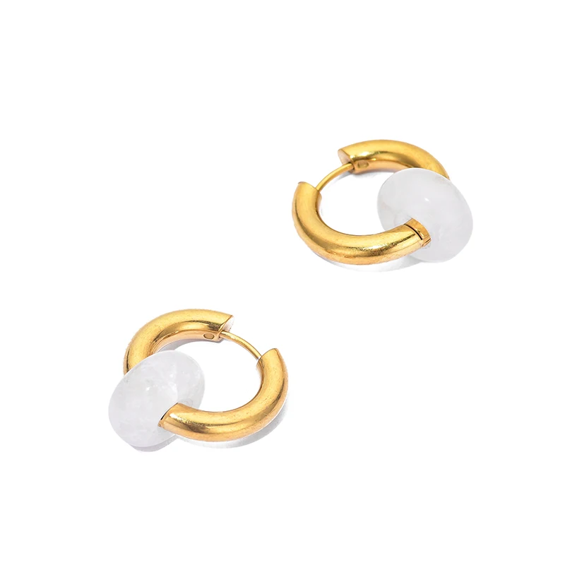 Klassische Mode Naturstein Runde Perle Creolen Frau Türkisen 3,0mm Dicke Edelstahl Ohr Schnalle Ohrringe Schmuck – Detail 30