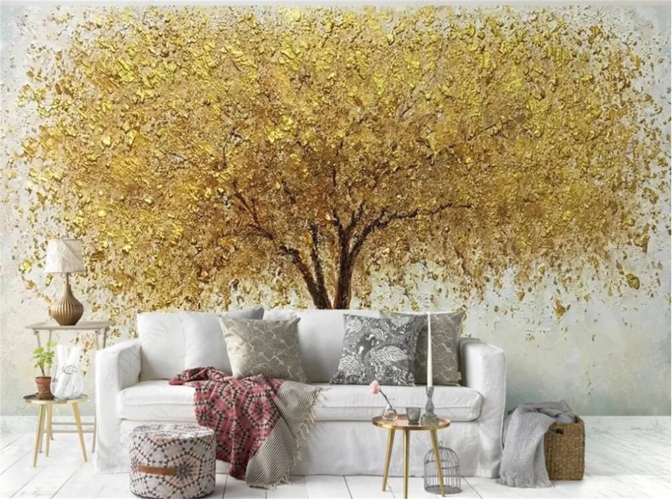 

Простая и бесшовная настенная ткань, трехмерная вогнутая выпуклая фреска, богатство изготовление деревьев, обои для гостиной, спальни, дивана, стены