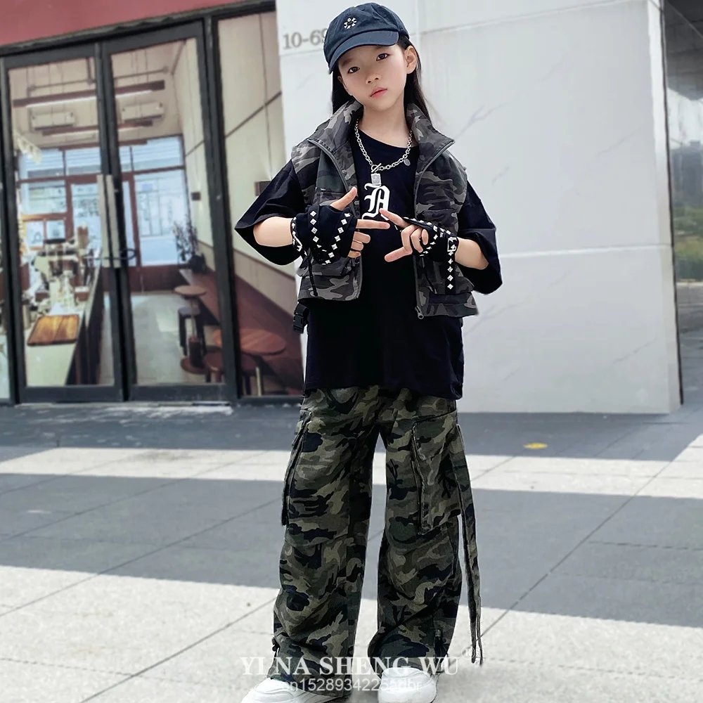 Man Kpop Hip Hop Clothing Camouflage Sleeveless Jacket Vest T Shirt Casual Cargo Shorts for Woman Jazz Dance Costume Clothes view 5